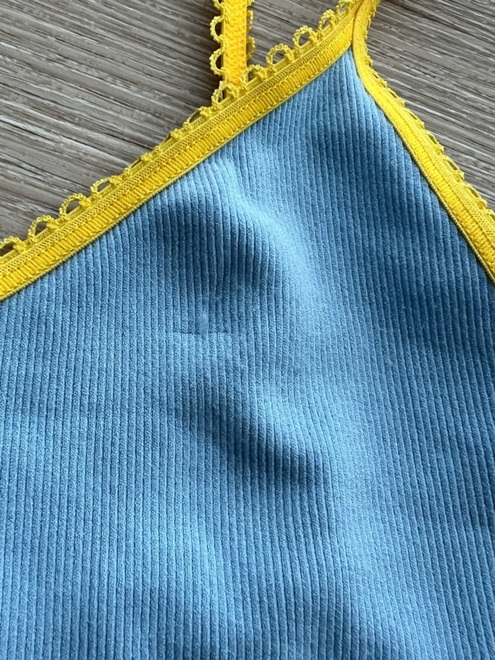 Light Blue Bralette Yellow Trim Minimalist Beach Summer Women’s Small / Medium - Picture 2 of 4